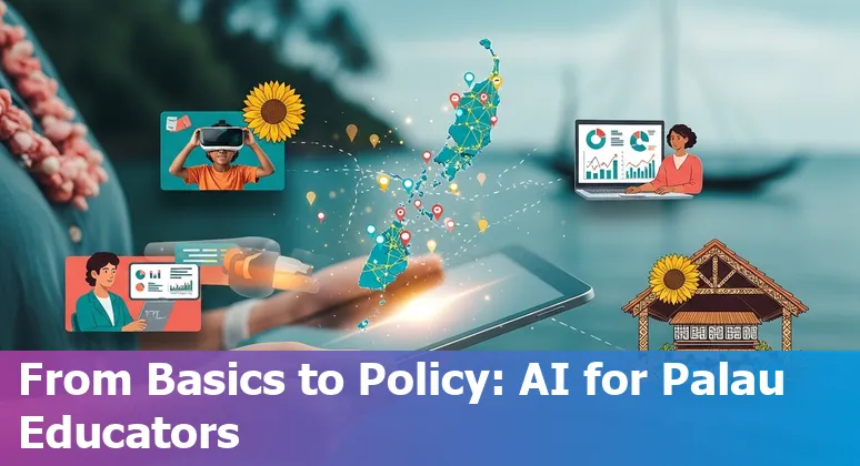 Teacher and students using AI tools in a classroom in Palau, PW, 2025