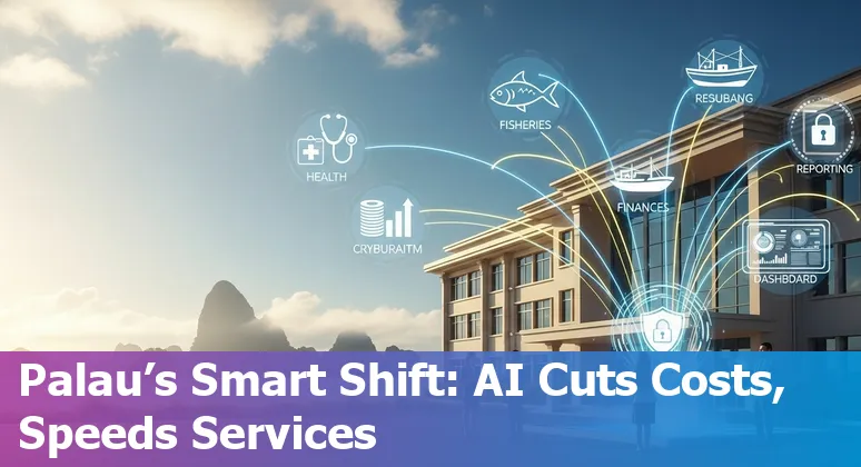 Illustration of AI tools improving government services in Palau: healthcare, fisheries, finance, reporting and cybersecurity in Palau.