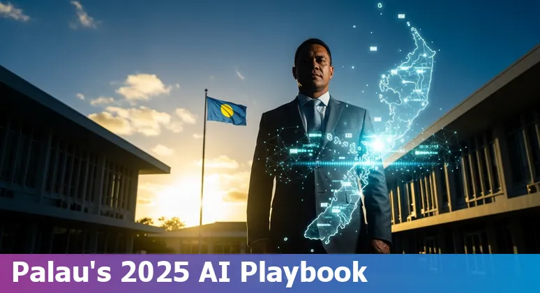Map of Palau with government AI icons for a 2025 Palau government AI guide