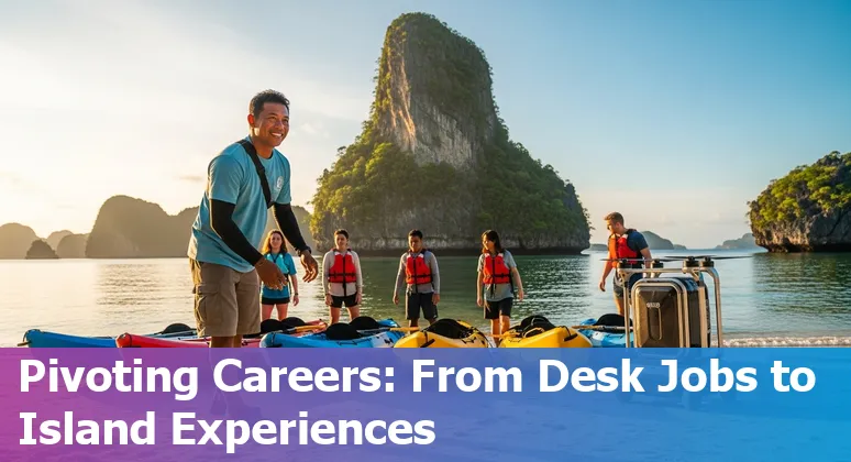 Hotel front desk with self-checkin kiosk and staff in Palau illustrating AI automation and hospitality workers adapting