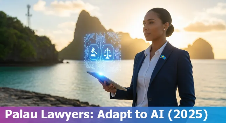 Lawyer using AI tools on a laptop in Koror, Palau — AI and legal work in Palau 2025