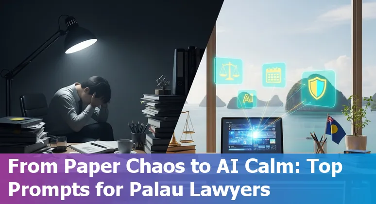 Legal professional in Palau using AI on a laptop with Palau flag icon visible