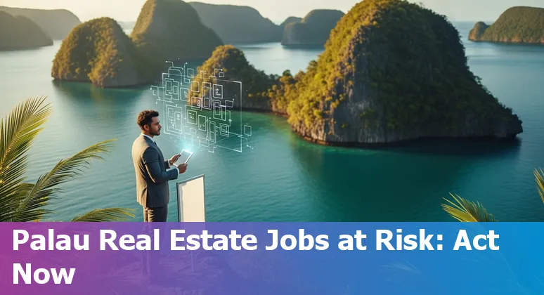 Real estate professional using a laptop with AI icons overlay and a Palau island map in the background