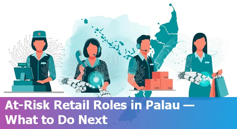 Retail staff in Palau assisting tourists alongside an AI kiosk and shipping boxes