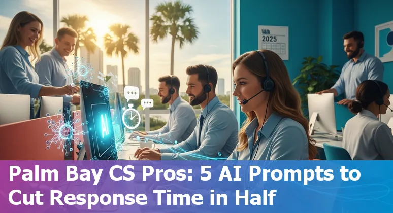 Customer service agent in Palm Bay using AI prompts on a laptop to triage tickets and draft empathetic responses.