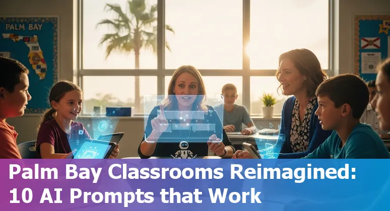 Educator using AI tools on a laptop to create lesson plans and dashboards for Palm Bay schools