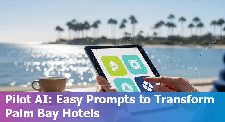 Hotel front desk using AI voice assistant on a tablet, booking guest reservations in Palm Bay, Florida.