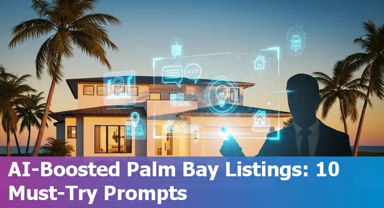 Palm Bay home with AI icons overlay showing property, chat, staging, and analytics.
