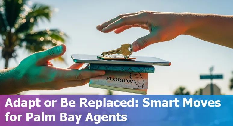 Palm Bay skyline with real estate icons and AI circuit overlay