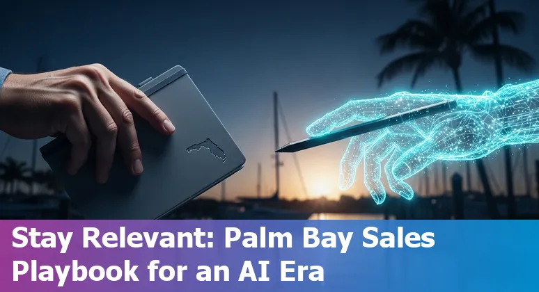 Palm Bay, Florida sales team using AI tools on laptops with local skyline in the background, Palm Bay, Florida.