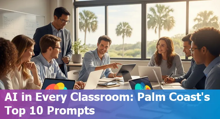 Teacher and student using AI-powered learning tools in a Palm Coast classroom, showing lesson plans on a tablet.