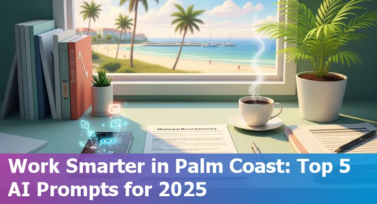 Finance professional in Palm Coast using AI prompts on a laptop with Palm Coast shoreline in background