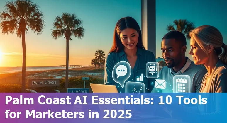 Palm Coast marketer using AI tools on a laptop to plan local event promotions and SEO.