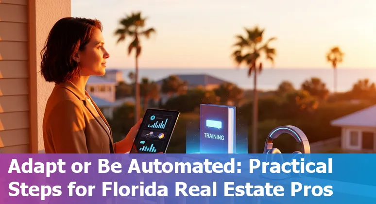 Palm Coast real estate agent using AI tools on a laptop with Palm Coast homes in the background