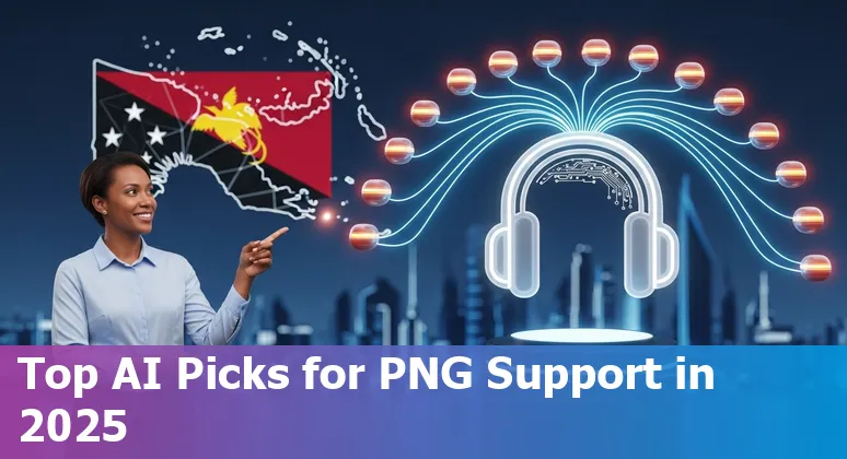 Collage of AI customer service tool logos with Papua New Guinea messaging icons