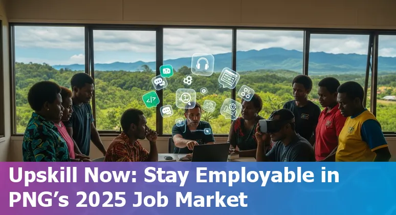 Customer service worker using AI tools in Papua New Guinea office, adapting to 2025 changes in Papua New Guinea