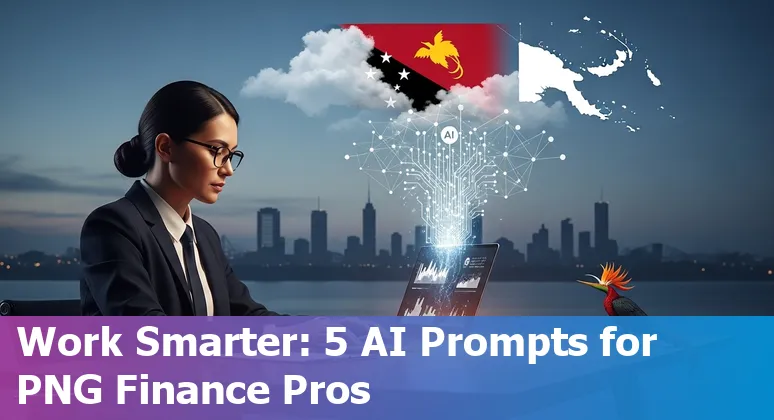 Finance professional in Papua New Guinea using AI prompts for liquidity, AR/AP and forecasting on a laptop