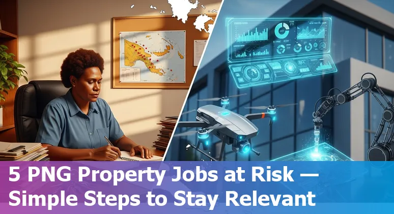 Papua New Guinea real estate agent using AI tools on a laptop with property photos and charts