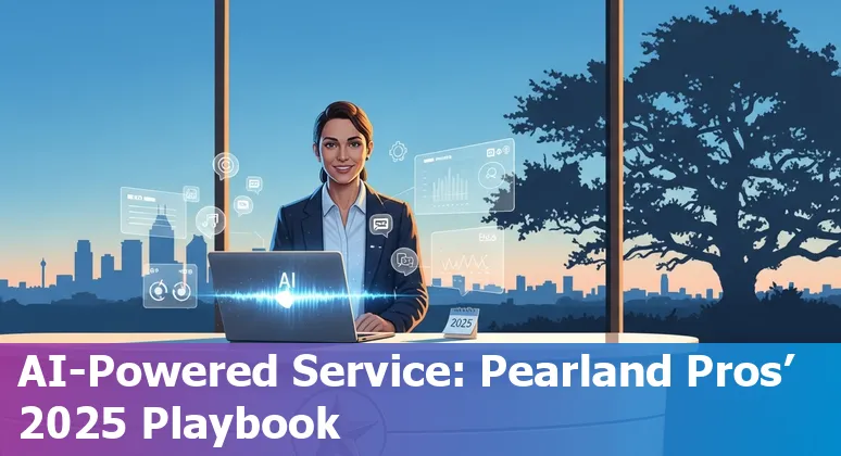Customer service professional using AI chatbot on laptop in Pearland, Texas, 2025