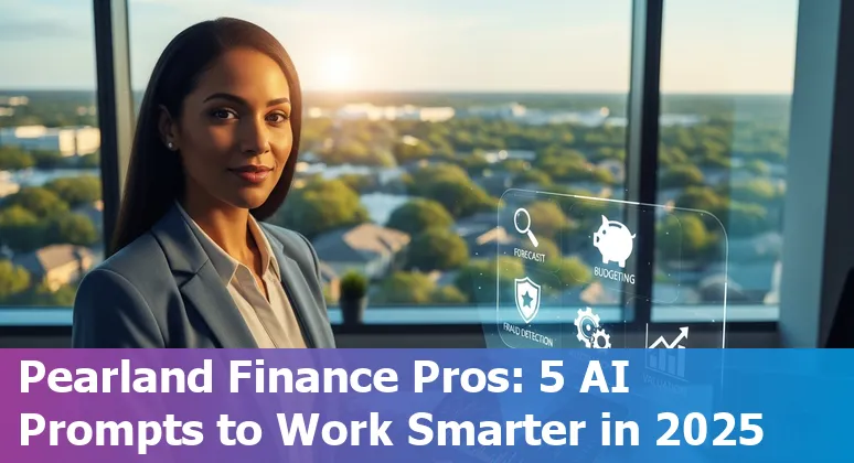 Finance professional in Pearland using AI prompts on a laptop to generate forecasts and reports