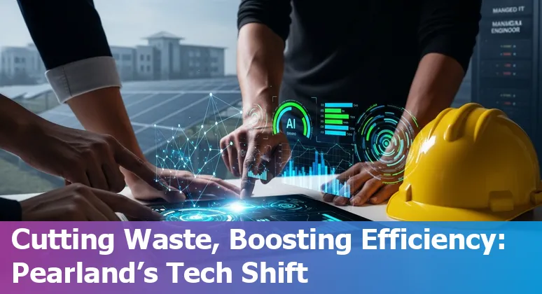 Pearland, Texas city hall with AI and microgrid icons showing cost savings and efficiency, Texas, US