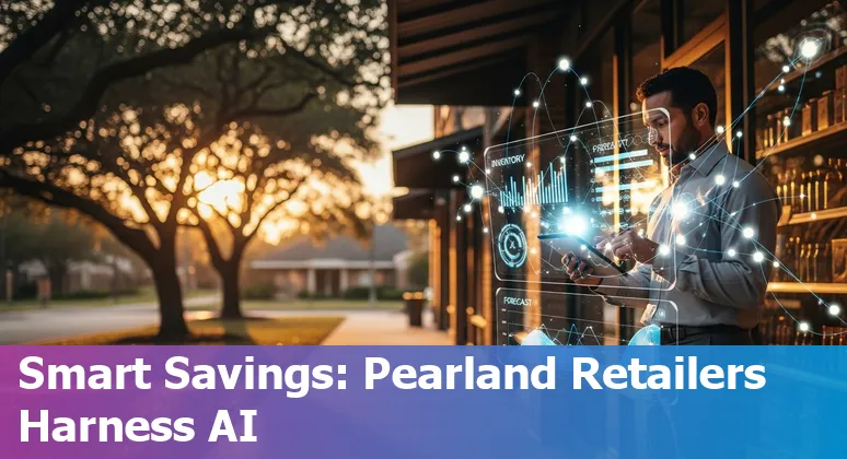Retail employees using AI dashboards in a Pearland, Texas store to monitor inventory and traffic data.