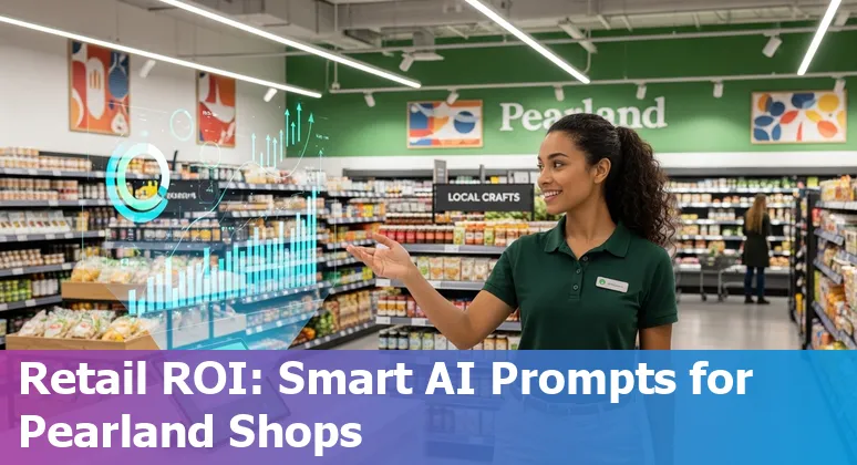 Retail store manager reviewing AI-generated inventory and personalized offers on a tablet in a Pearland, Texas store.