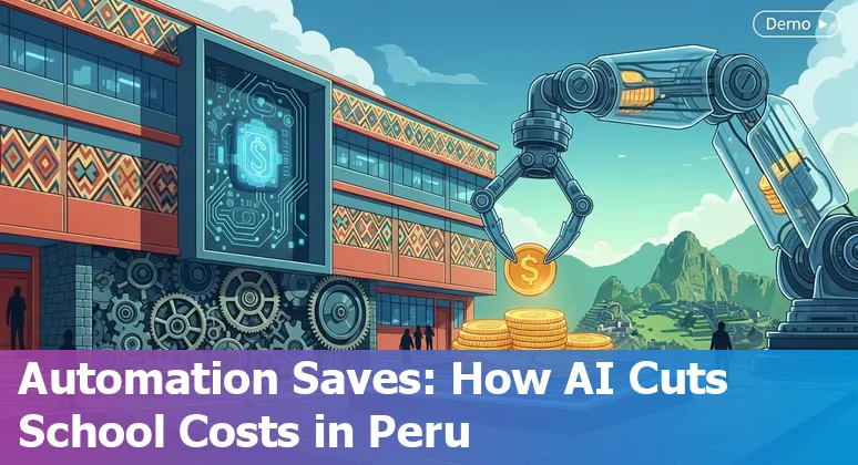 Illustration of AI tools supporting teachers and students in Peru's classrooms and modular schools in Peru