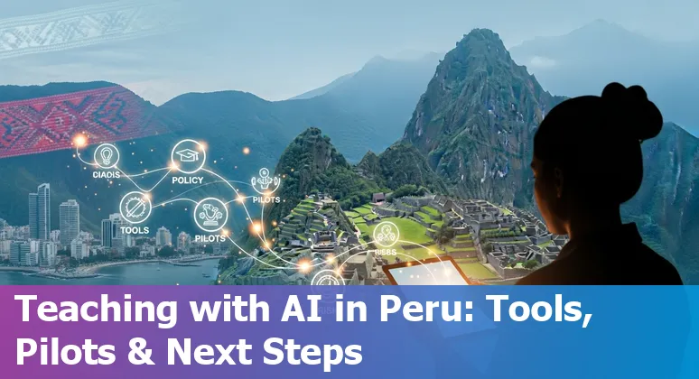 Illustration of AI tools supporting teachers and students in Peru's 2025 classrooms