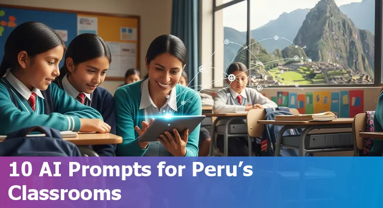 Peruvian teacher using AI tools on a tablet with students in a classroom