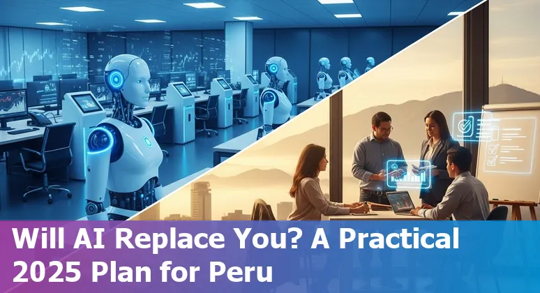 Peru finance professional using AI tools on a laptop with Lima skyline in the background