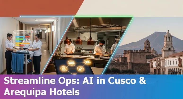 Hotel staff using an AI dashboard in Lima, Peru to optimize housekeeping routes and dynamic pricing