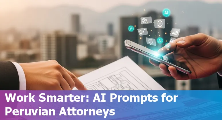 Lawyer using AI prompts on a laptop with Peruvian flag and legal books in the background