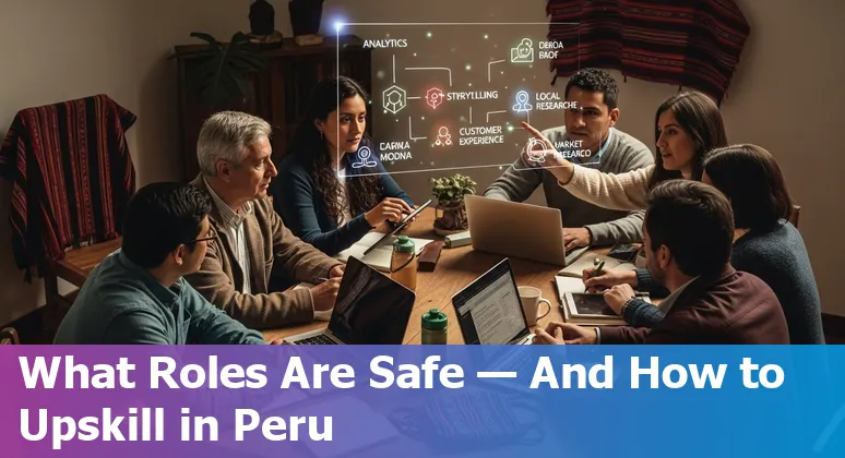 Peruvian marketer using AI tools on a laptop, illustrating marketing jobs in Peru in 2025