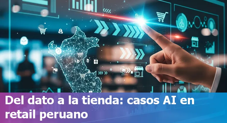 Peruvian retail store with mobile shoppers and AI-driven product recommendations on a smartphone screen