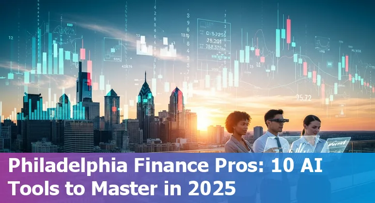 Collage of AI icons and Philadelphia skyline representing AI tools for finance professionals in 2025