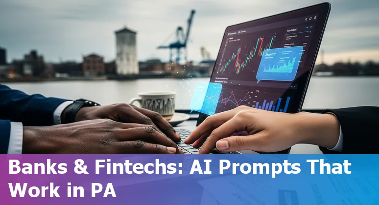 Philadelphia skyline with financial district icons and AI symbols overlay