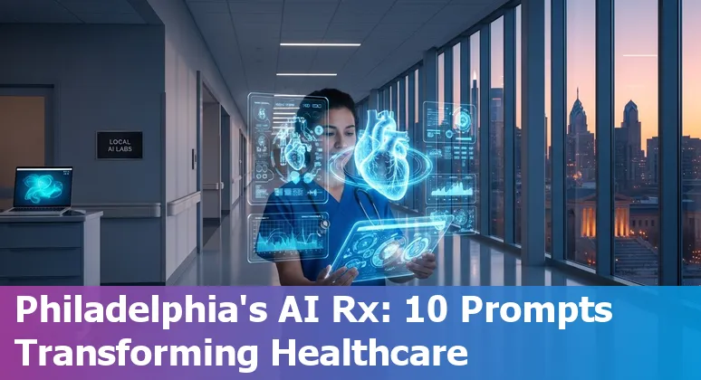 Healthcare AI in Philadelphia: clinicians using AI tools like Enlitic, Sully.ai, and Markovate in a hospital setting.
