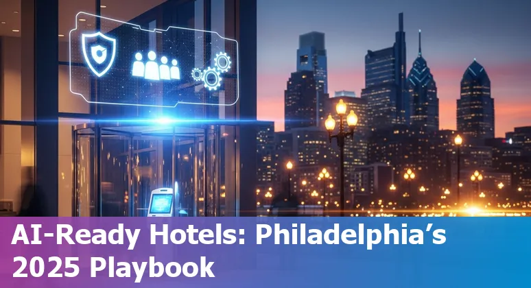 Hospitality staff using AI tools at a Philadelphia, PA hotel front desk in 2025