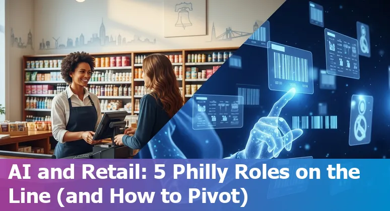Retail worker helping customer at a Philadelphia store with self-checkout kiosks in background