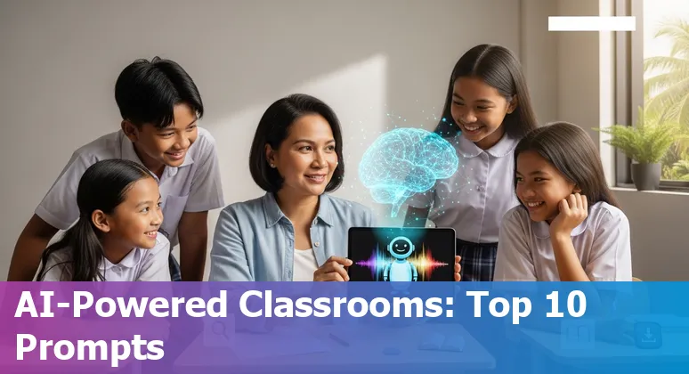 Teacher using AI tools like ChatGPT and Khanmigo on a laptop while planning a Filipino classroom lesson.