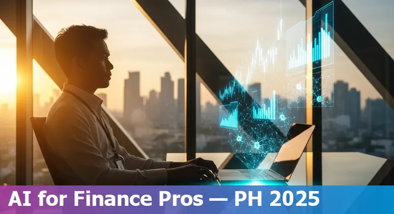 Finance professional using AI tools on laptop in an office in the Philippines