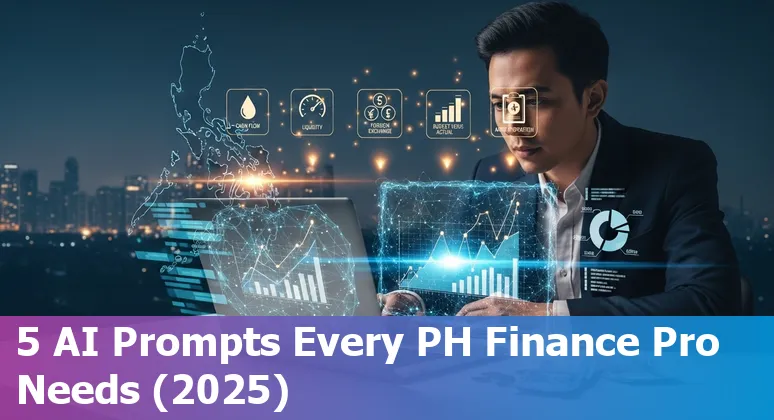 Finance professional using AI prompts on laptop to analyze cash flow and FX for a Philippine company.