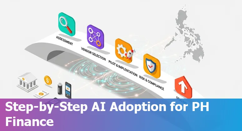 Illustration of AI in the Philippines financial services industry 2025 showing chatbots, fraud detection and ERP integration