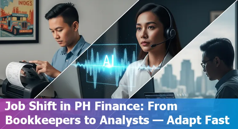Philippine finance workers (bookkeeper, call-center agent, loan processor, analyst, back-office) adapting to AI and automation