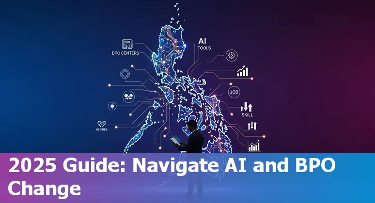 Illustration of AI tools and marketing workers collaborating in the Philippines, 2025