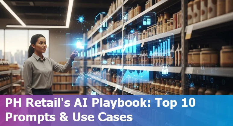 Illustration of AI use cases in Philippine retail: forecasting, chatbots, AR try-on, dynamic pricing and unified commerce