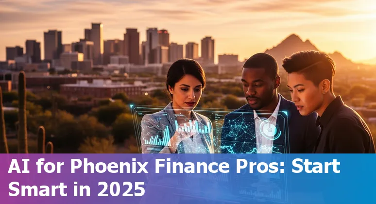 Finance professional using AI tools with a Phoenix, Arizona skyline backdrop in 2025