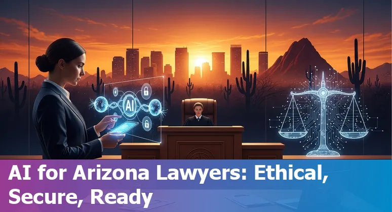 Phoenix, Arizona legal professional using AI tools with Arizona State Bar guidance visible on screen