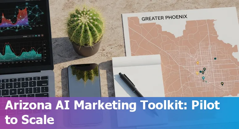 Marketer using AI tools for a Phoenix, Arizona campaign with skyline in the background